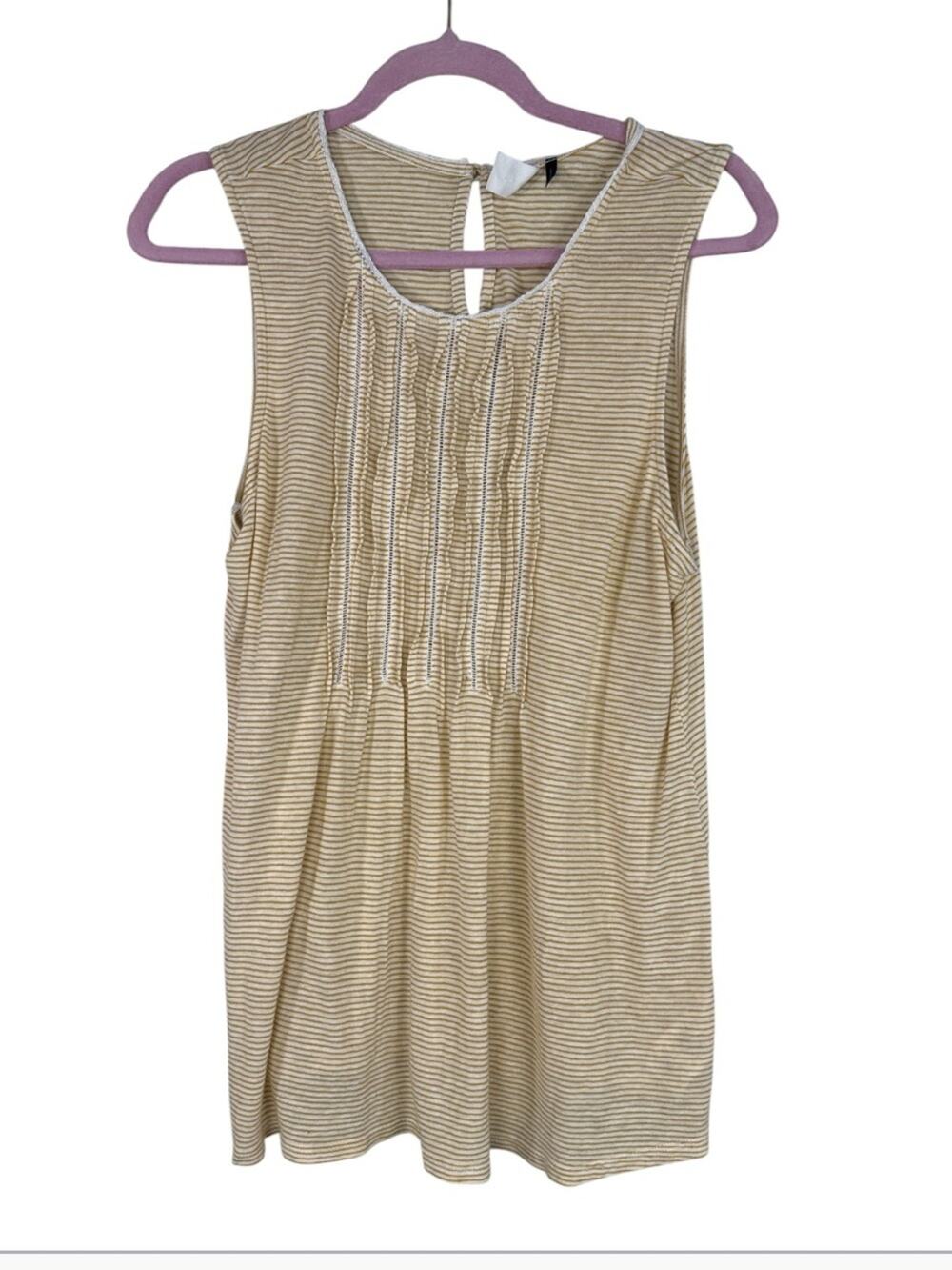 Akemi & Kin Anthropologie White Yellow Striped Tank Top Womens L Boho Blouse